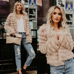 Fitted Beige Furry Lightweight Jacket